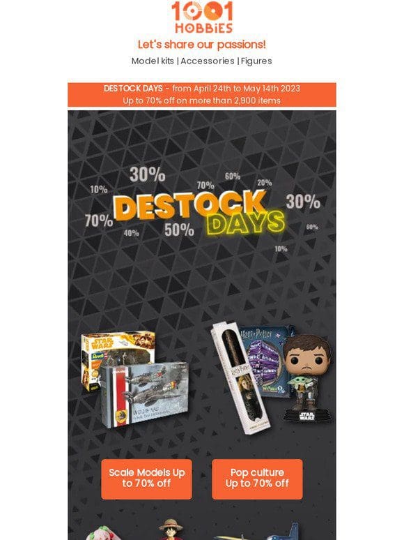 Destock days – up to 70% off
