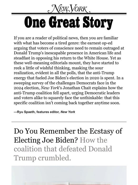 ‘Do You Remember the Ecstasy of Electing Joe Biden?’ by Jonathan Chait