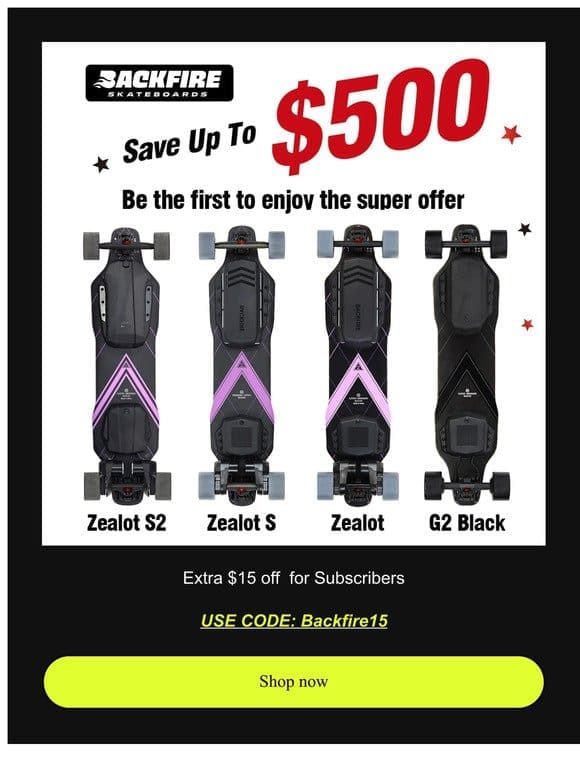 Don’t Miss Out! Black Friday Sale – Up to $500 off on Backfire Electric Skateboards