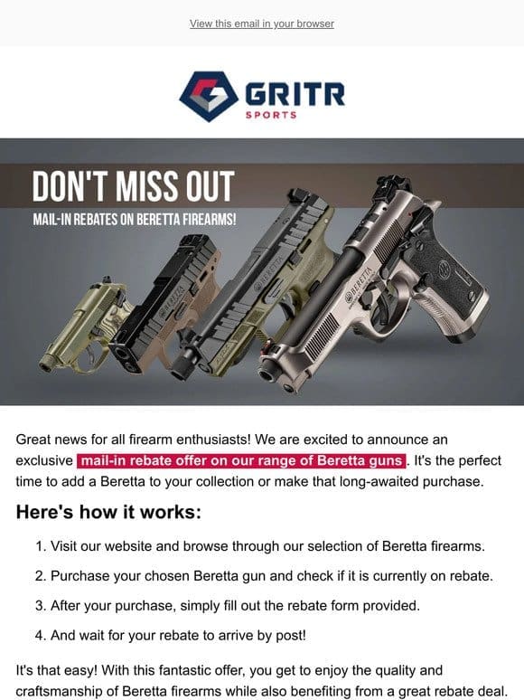 Don’t Miss Out: Mail-In Rebates on Beretta Firearms!