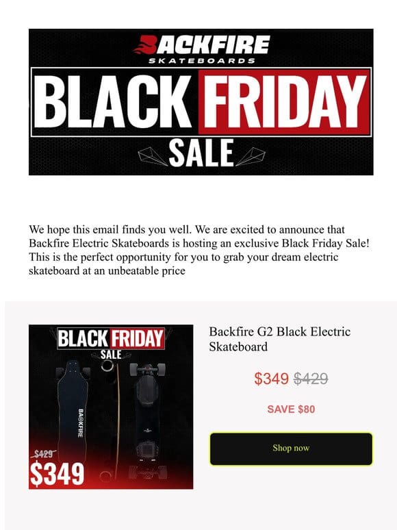 Don’t Miss Out on Backfire Electric Skateboard Black Friday Sale!