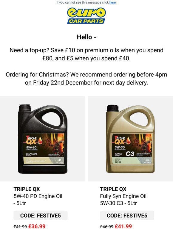 Driving Home For Christmas? Don’t Forget To Top Up Your Oil!
