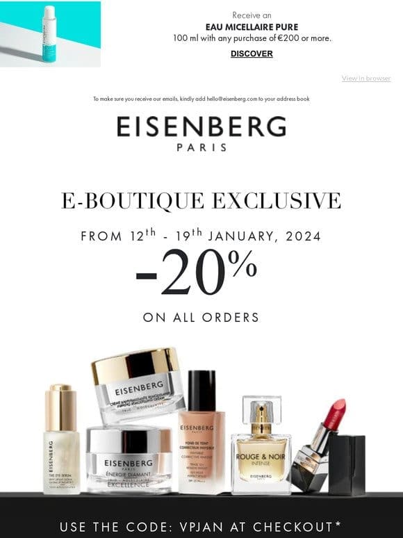 EISENBERG Private sale! -20% off on all orders!