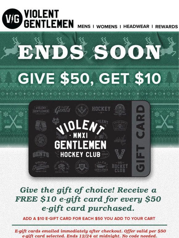 ENDS SOON: Give $50， Get $10 E-Gift Cards!