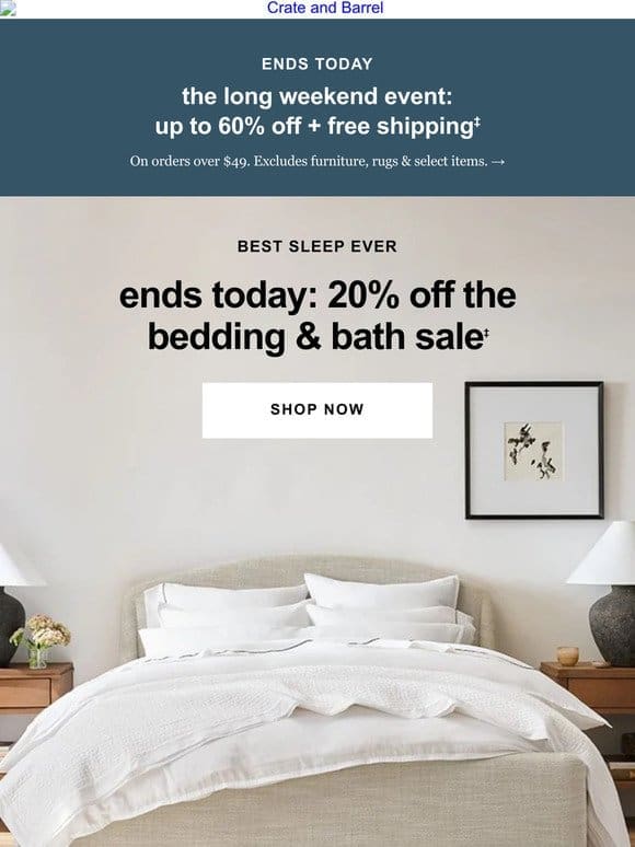 ENDS TODAY! 20% off the Bed & Bath Sale