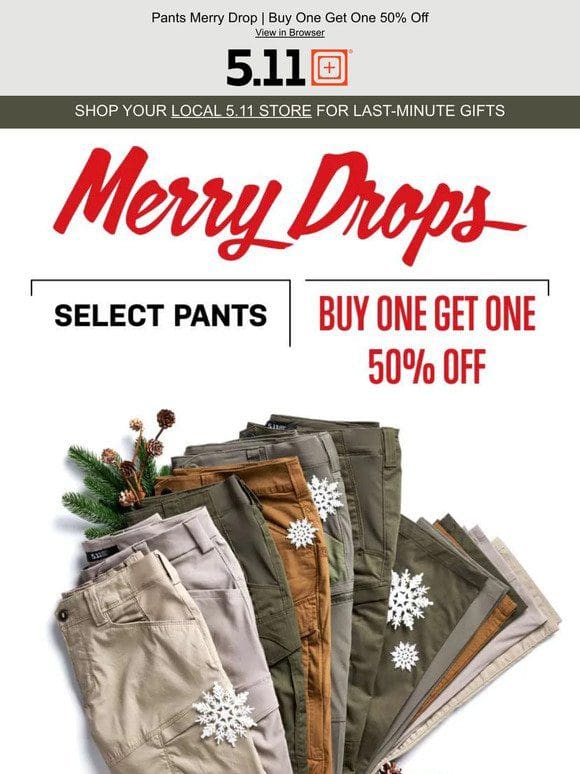 ENDS TONIGHT! BUY ONE GET ONE 50% OFF ON ALL PANTS!