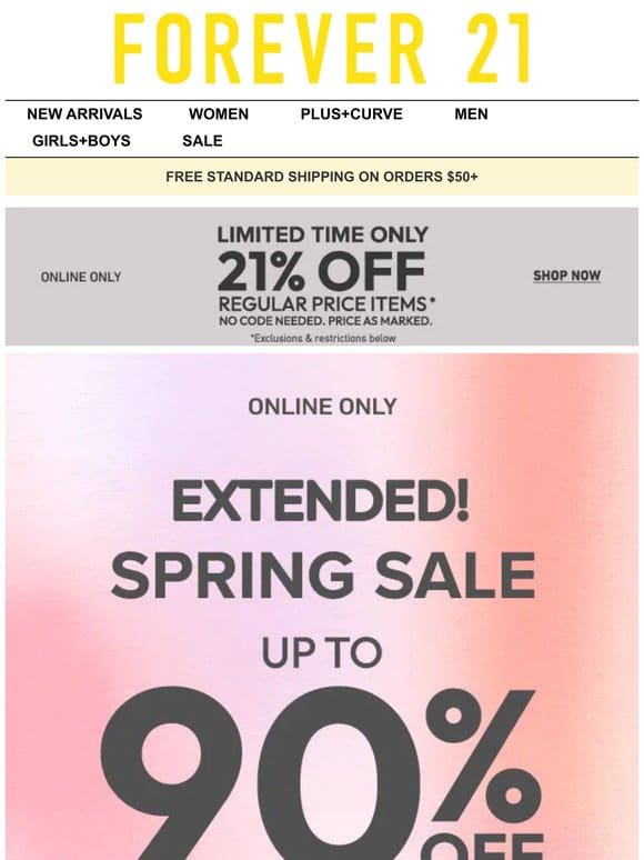 EXTENDED! Up to 90% Off + Extra 50%