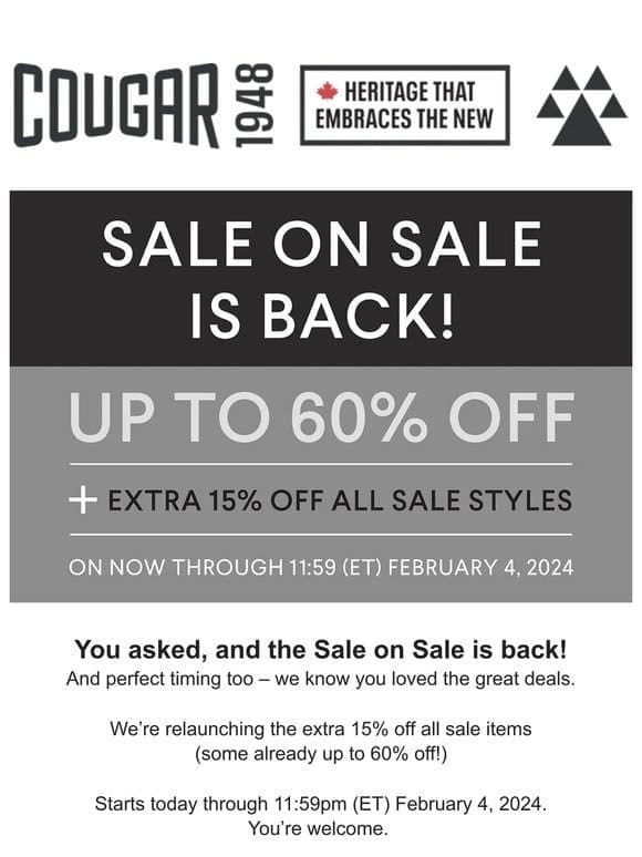 EXTRA 15% Off Sale is Back!