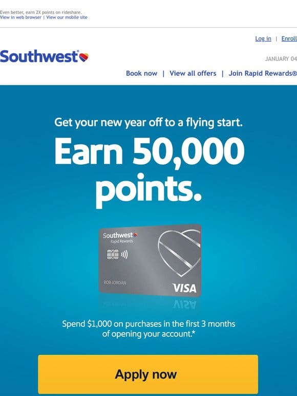 Earn 50，000 points. Start the new year off right.