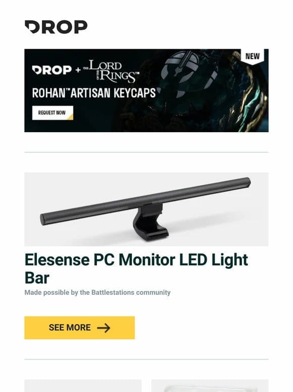 Elesense PC Monitor LED Light Bar， Teacaps Brown Sugar Boba Desk Mat， Kailh x Novelkeys Box Jade MX Mechanical Switches and more…