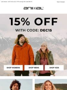 Ends Tonight: Enjoy 15% Off Everything With Code DEC15