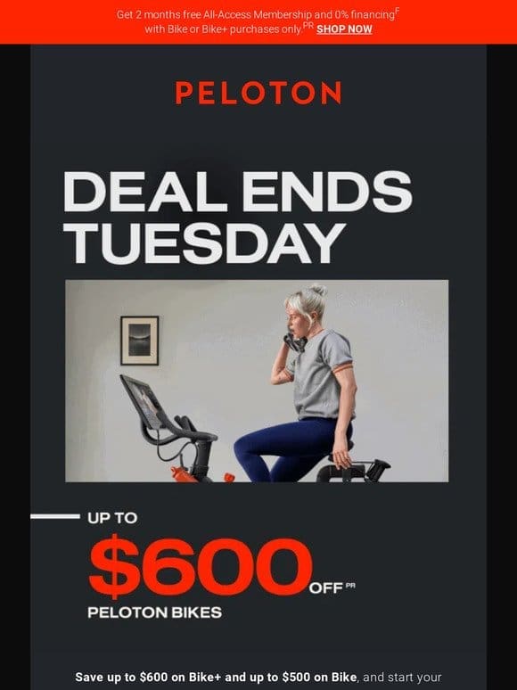 Ends soon: up to $600 off Peloton Bikes.