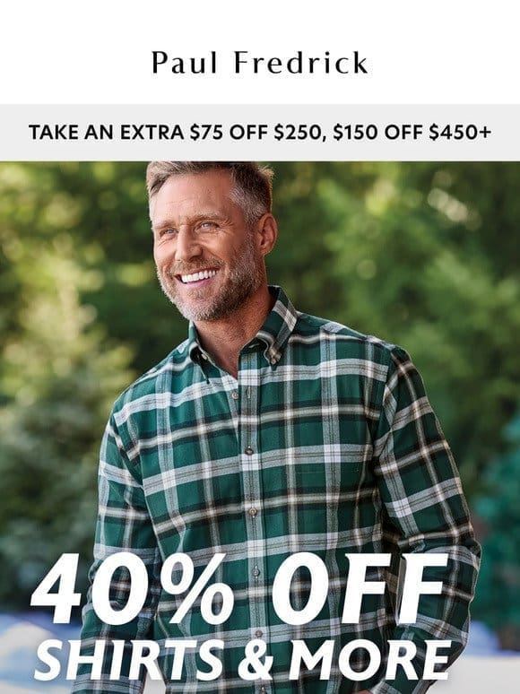 Ends today: 40% off shirts & more