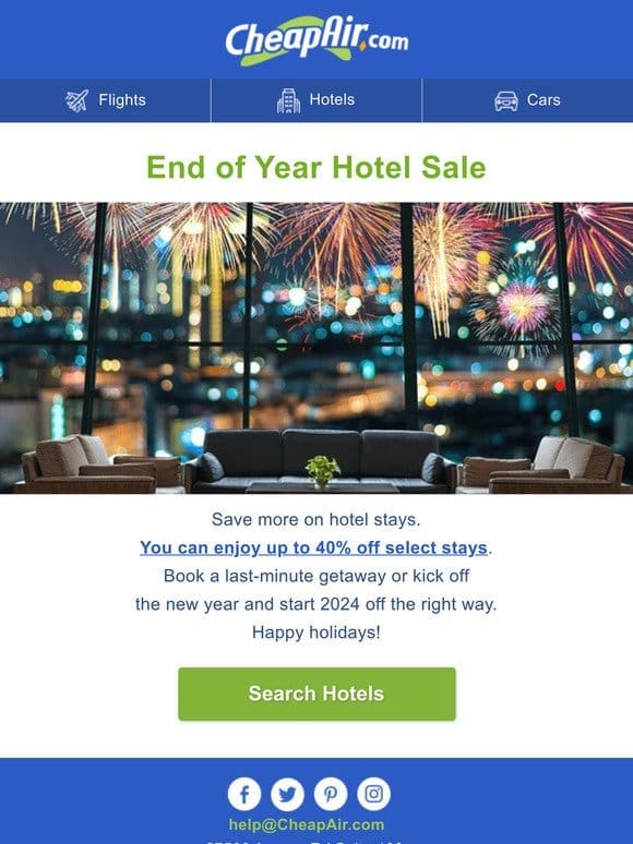 Enjoy up to 40% off hotel stays