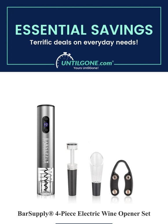 Essential Savings – 73% OFF BarSupply® 4-Piece Electric Wine Opener Set