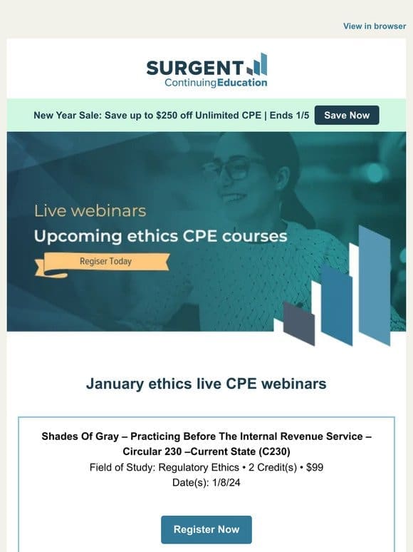 Ethics CPE live webinars in January