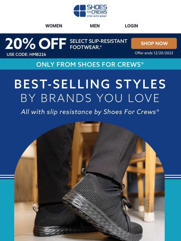 Explore Top Brands Featuring Slip Resistance by Shoes for Crews.