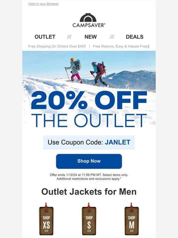 Extra 20% Off Outlet Jackets in YOUR size!