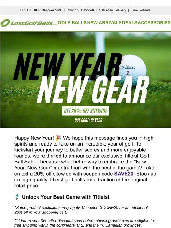 Extra 20% off Titleist New Year Sale