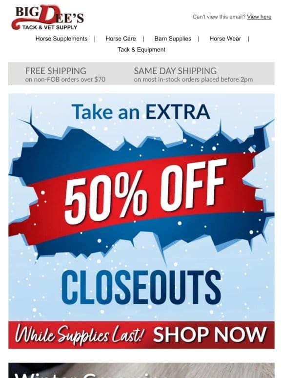 Extra 50% OFF Closeouts Starts TODAY – While supplies last