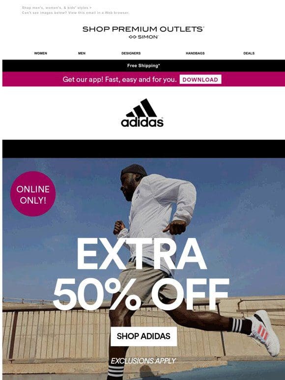 Extra 50% off adidas ENDS TOMORROW