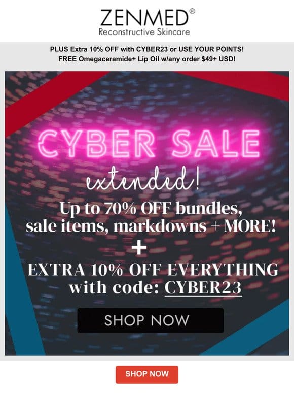 FINAL HOURS OF CYBER SALE! Up to 70% off + EXTRA 10% OFF!