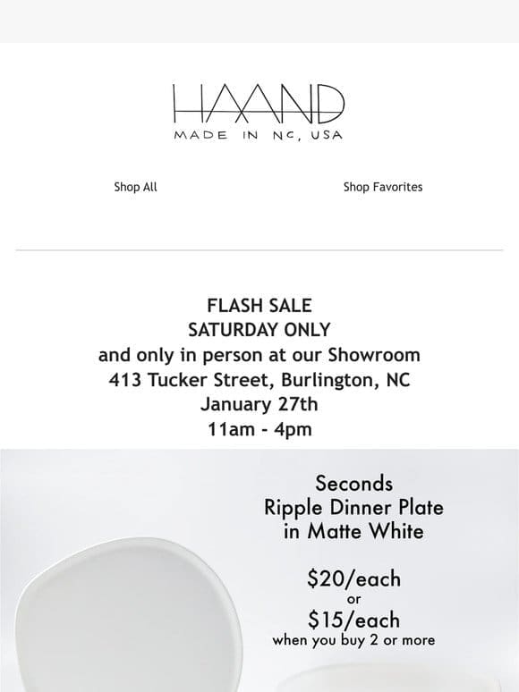 FLASH SALE $15 Plates and Bowls on Saturday!