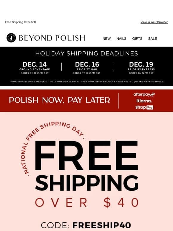 FREE SHIPPING OVER $40 ENDING SOON!