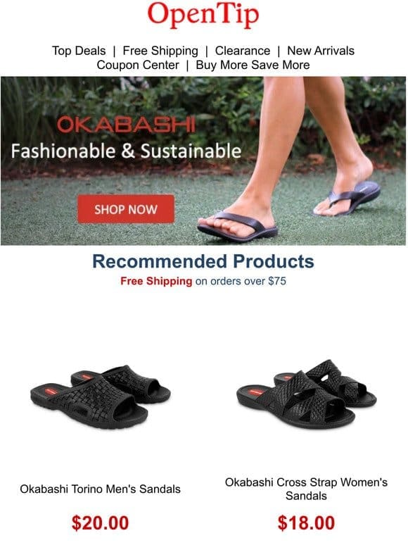 FREE Shipping Deals on Okabashi Flip Flogs， Sandals & More Comfort Shoes