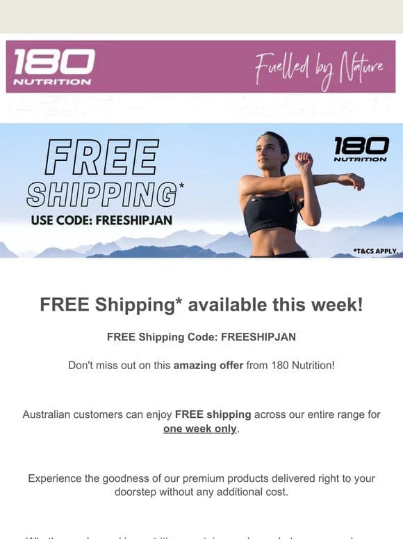 FREE Shipping at 180 Nutrition this week!