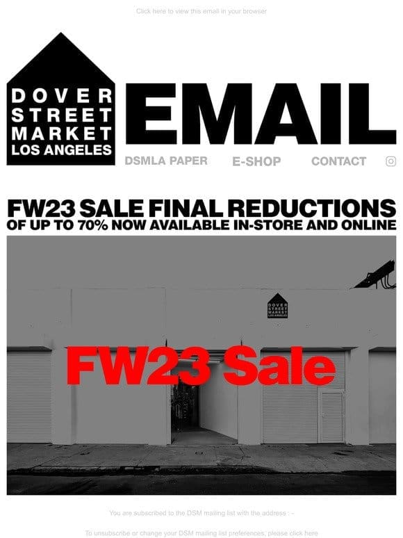 FW23 Sale final reductions of up to 70% now available in-store and online