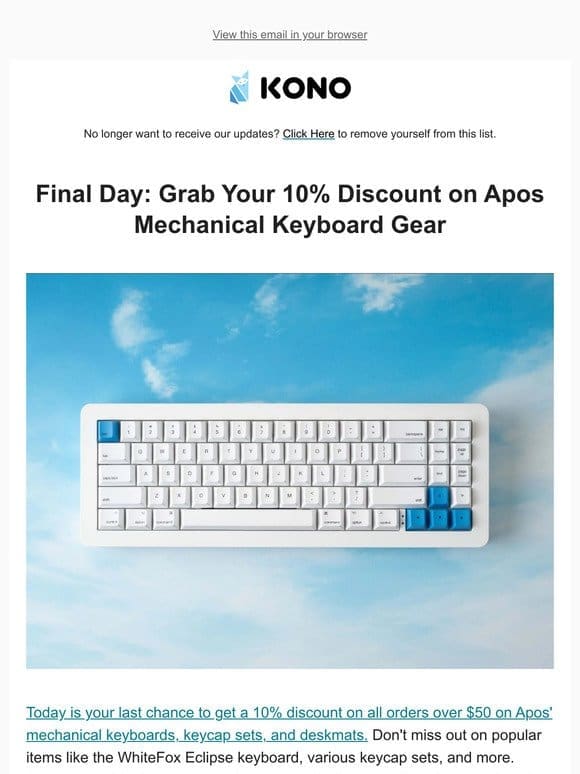 Final Day: Grab Your 10% Discount on Apos Mechanical Keyboard Gear