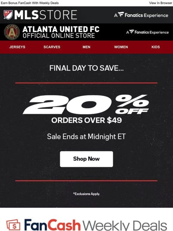 Final Day! Save 20% On Official Gear