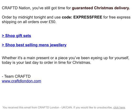 Final Day for FREE Christmas Delivery.
