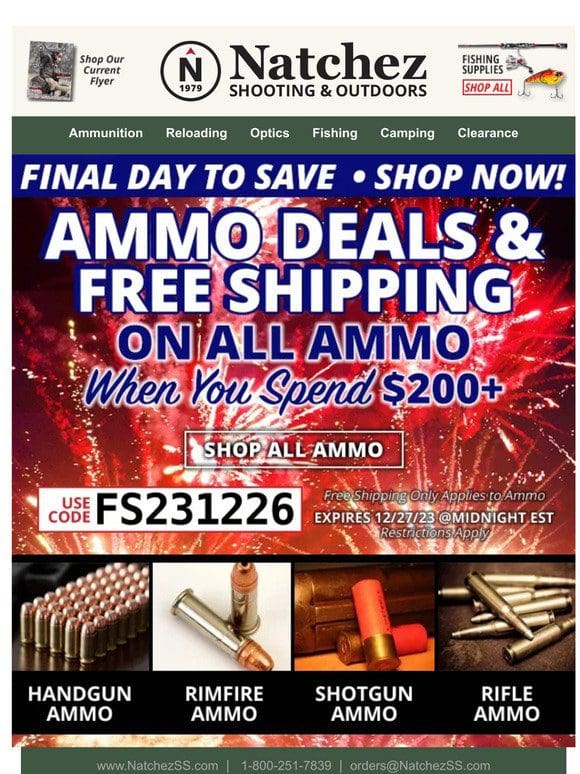 Final Day for Free Shipping on All Ammo