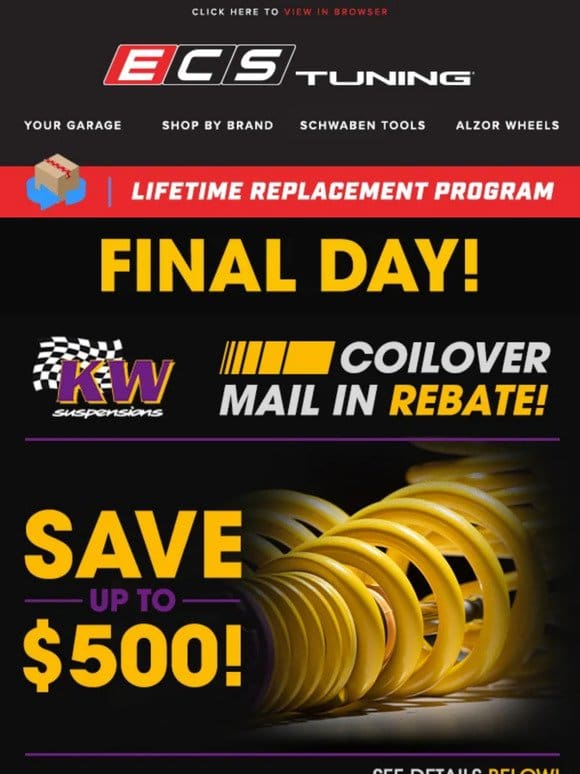 Final Day to Save Up To $500 with the KW Suspension Mail in Rebate!