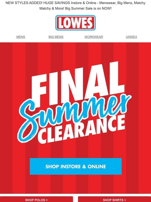 Final Summer Clearance ☀️ Shop Instore & Online