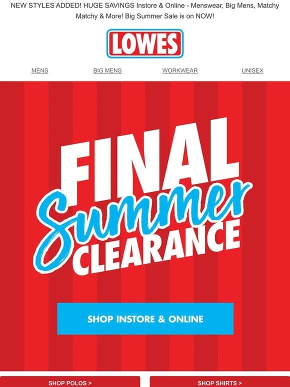 Final Summer Clearance ☀️  Shop Instore & Online