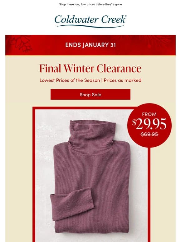 Final Winter Clearance Ends January 31