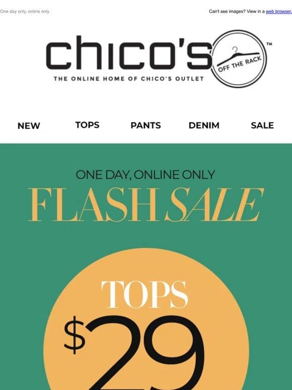 Flash sale， tops $29 and less