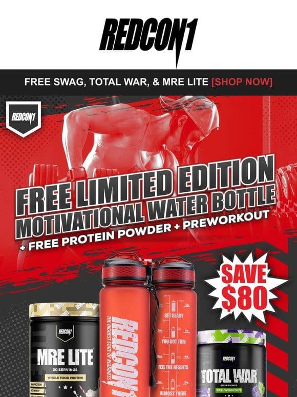 Free $80 Swag & Supps Bundle  Free Preworkout， Protein， & Water Bottle