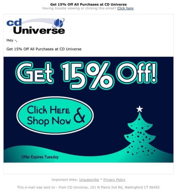 Get 15% Off All Purchases at CD Universe. Expires Tuesday， December 12th