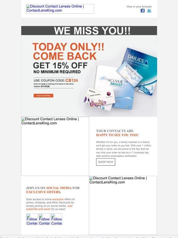 Get 15% Off Your Contacts Today!