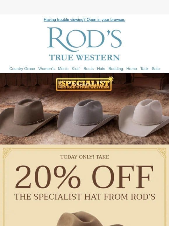 Get 20% OFF our Specialist Hats Exclusively at Rod’s