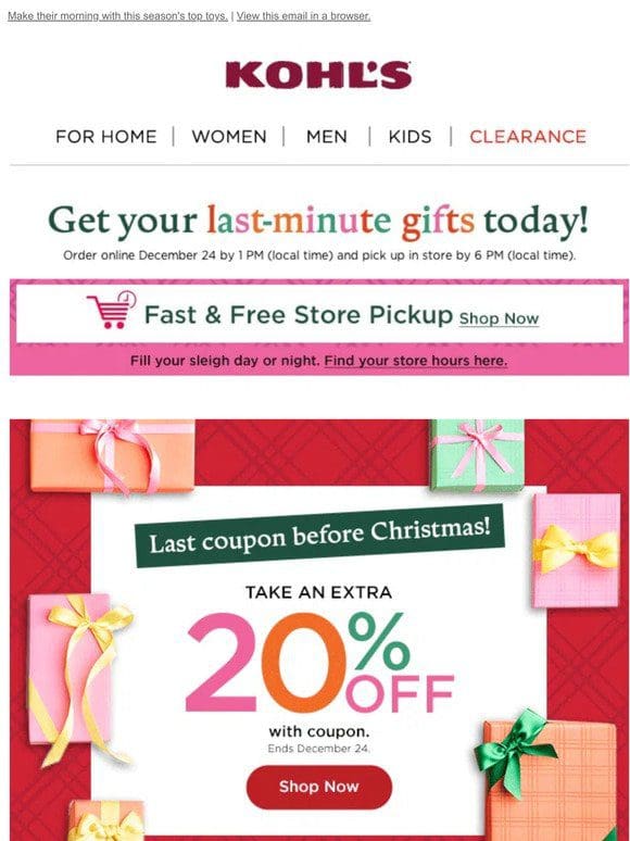 Get 20% off + earn Kohl’s Cash + cross the holiday finish line