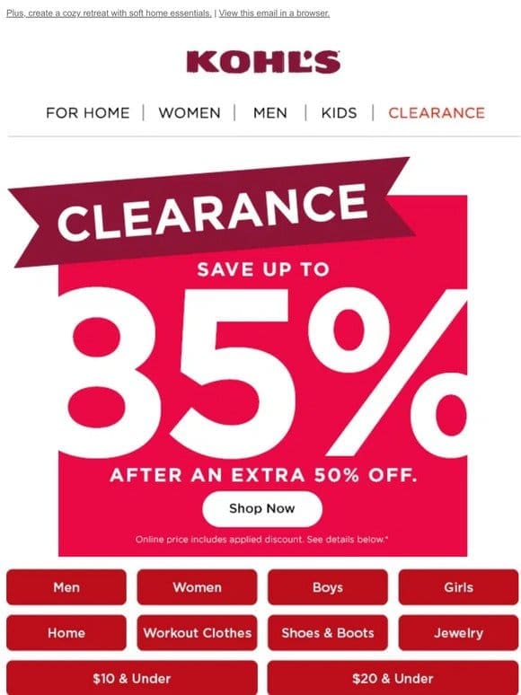 Get in!   We’re saving up to 85% on clearance