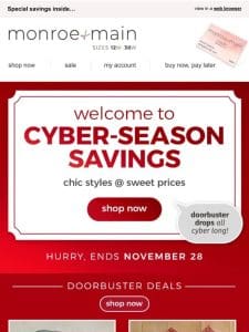 Get in on Cyber Steals + Doorbuster Deals