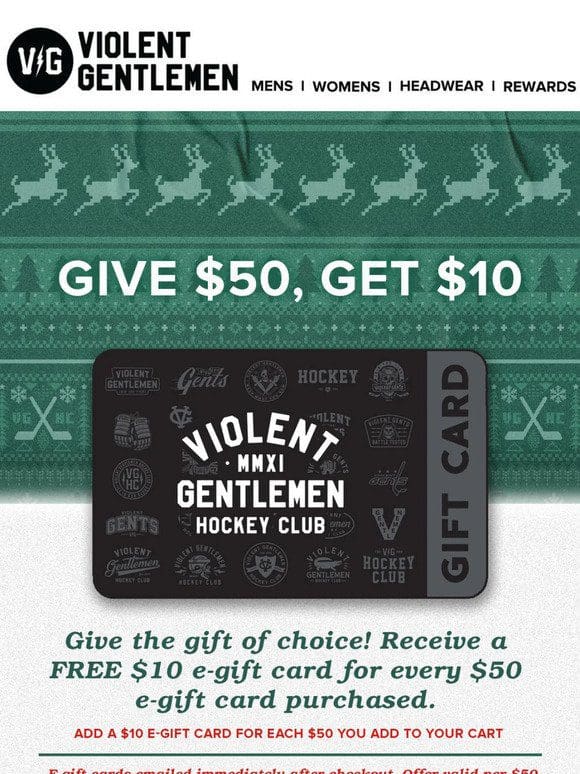 Gift $50， Get $10 E-Gift Cards!