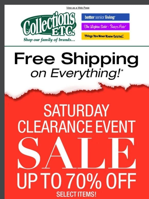 Good Morning! Shop Our Saturday Clearance Sale.