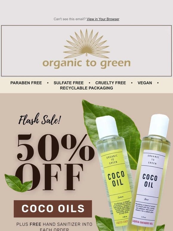 Great Deal! 50% Off: Coco Oil PLUS FREE Organic Hand Sanitizer